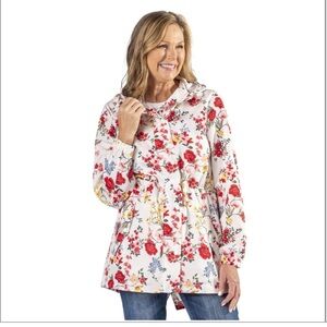 Linda Anderson Rose Floral Hooded Drawstring Spring Raincoat Jacket Size Large